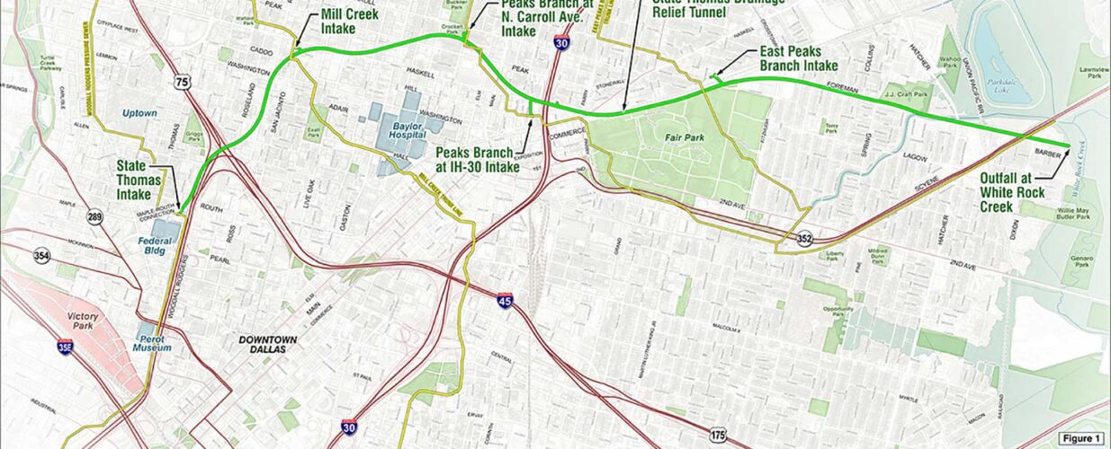 tunnel layout map of Mill Creek/Peaks Branch/State Thomas Drainage Relief